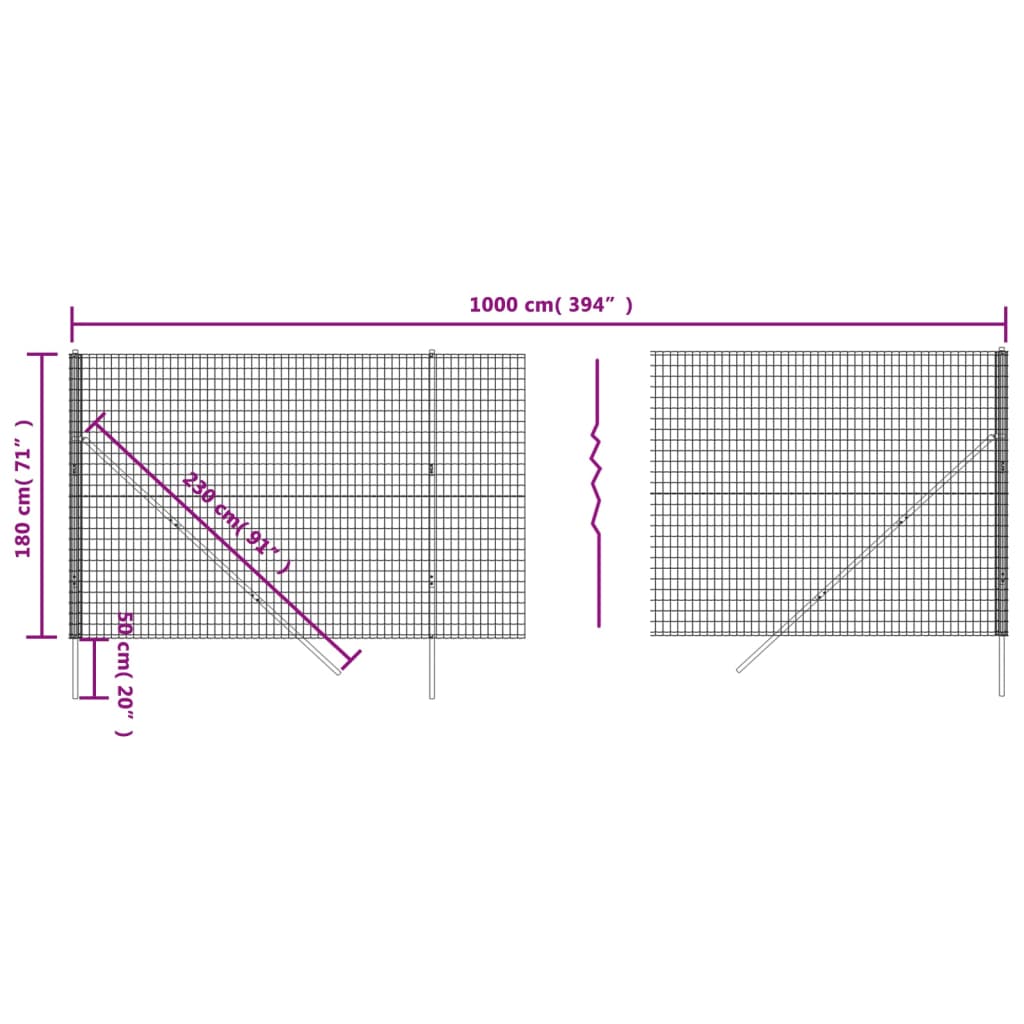 vidaXL Ograja iz žične mreže zelena 1,8x10 m pocinkano jeklo