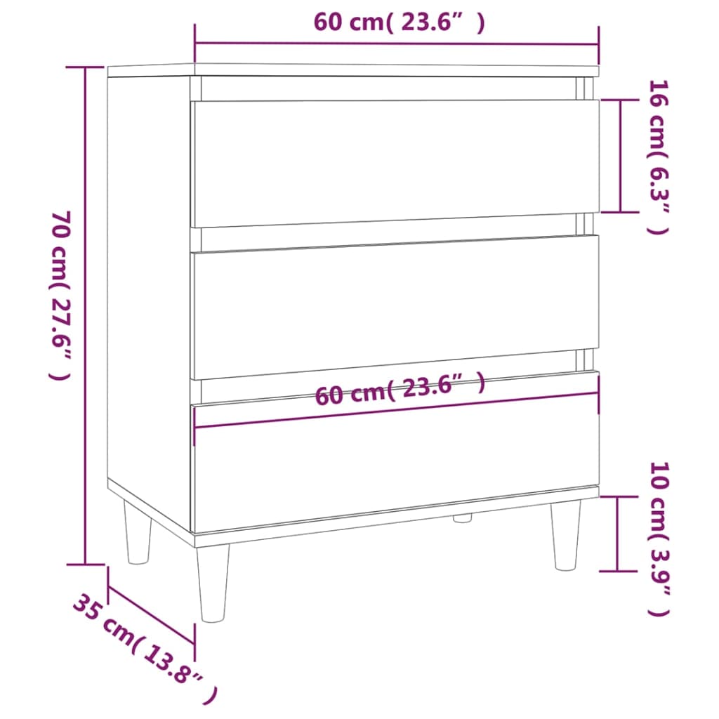 vidaXL Komoda visok sijaj bela 60x35x70 cm inženirski les