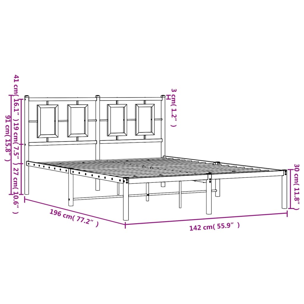 vidaXL Kovinski posteljni okvir z vzglavjem črn 135x190 cm