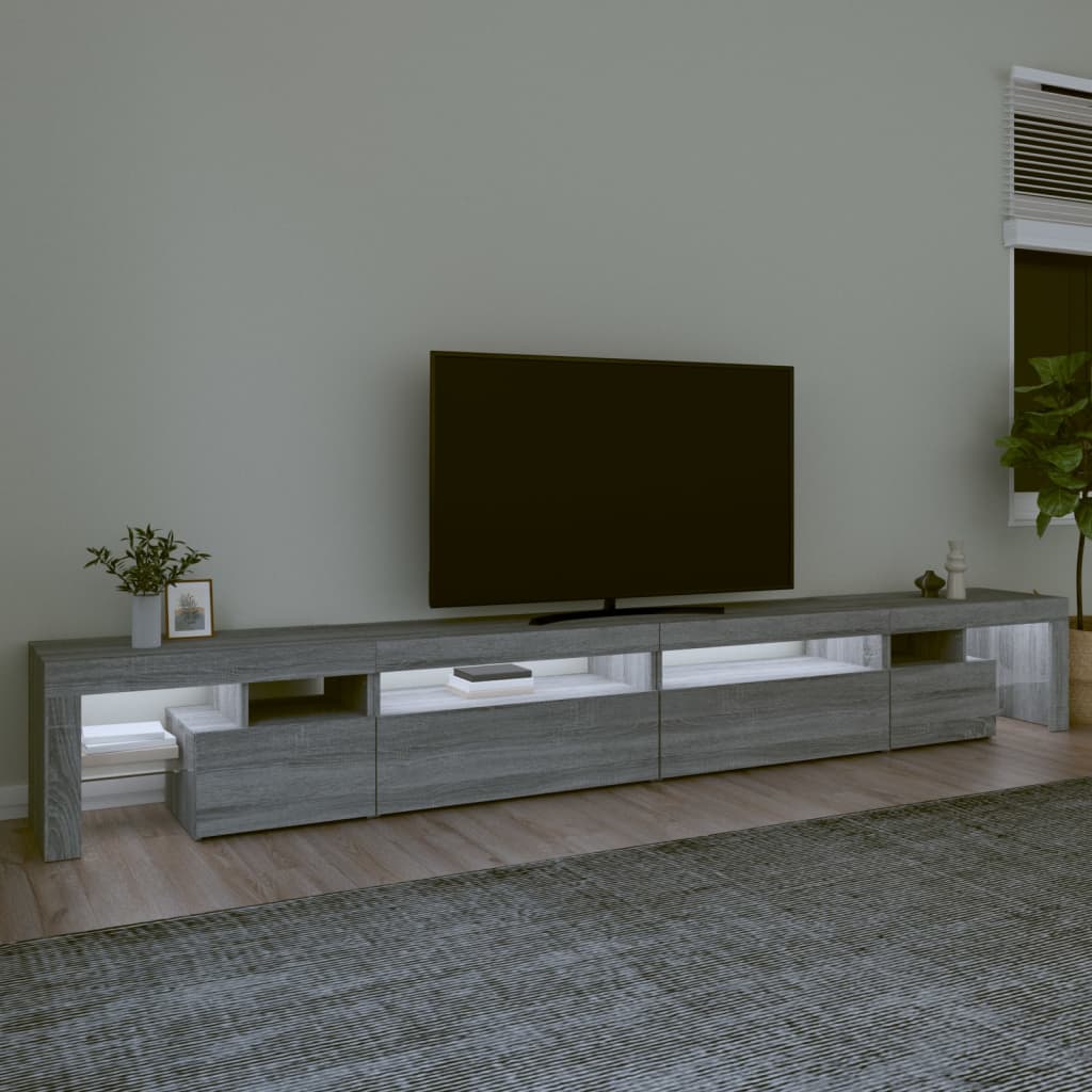 vidaXL TV omarica z LED lučkami siva sonoma 290x36,5x40 cm