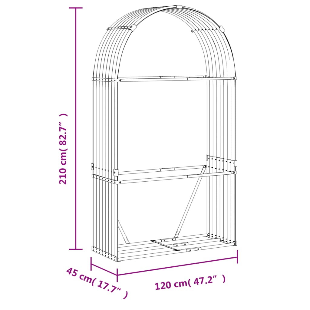 vidaXL Nosilec za polena antraciten 120x45x210 cm pocinkano jeklo