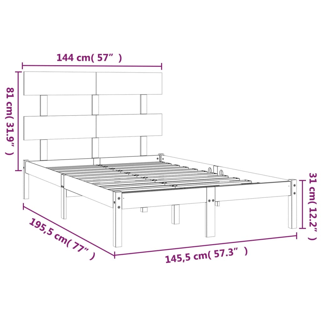 vidaXL Posteljni okvir črn iz trdnega lesa 140x190 cm