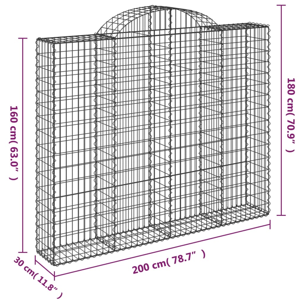 vidaXL Obokane gabion košare 7 kosov 200x30x160/180cm pocinkano železo