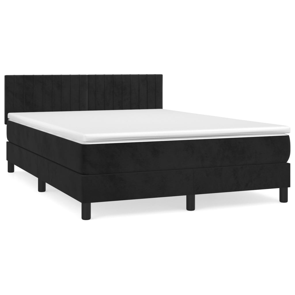 vidaXL Box spring posteljni z vzmetnico črn 140x190 cm žamet