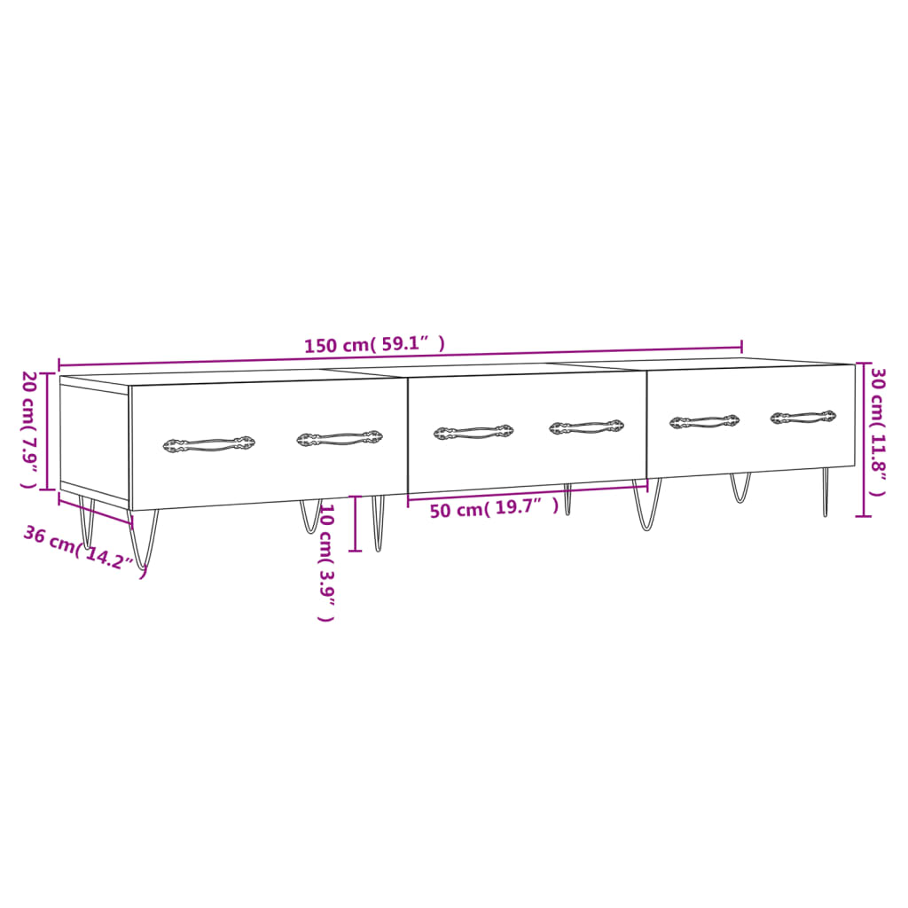 vidaXL TV omarica bela 150x36x30 cm inženirski les