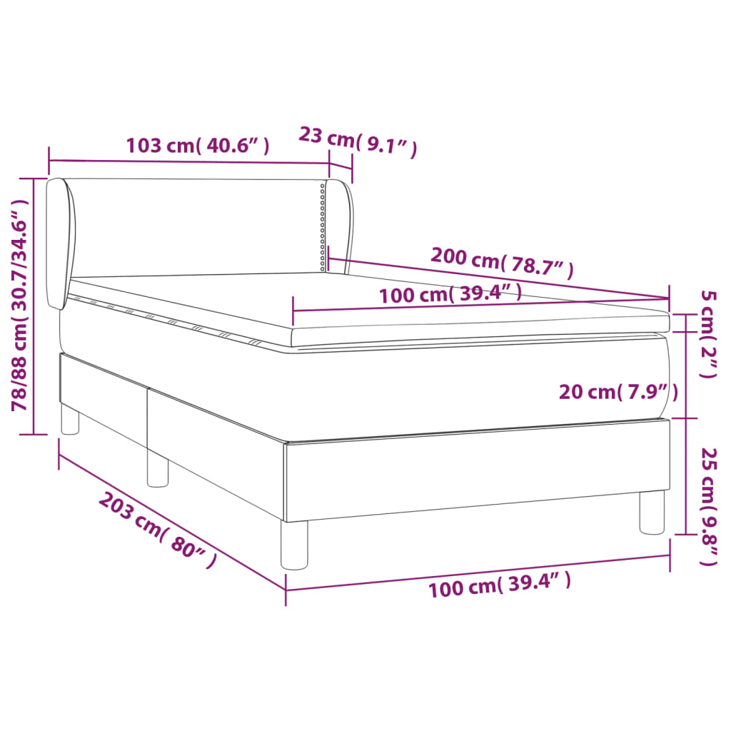 vidaXL Box spring postelja z vzmetnico roza 100x200 cm žamet