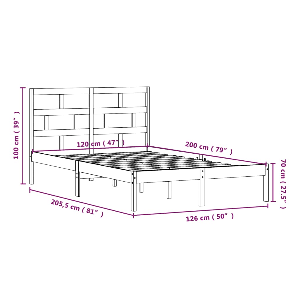 vidaXL Posteljni okvir iz borovine 120x200 cm