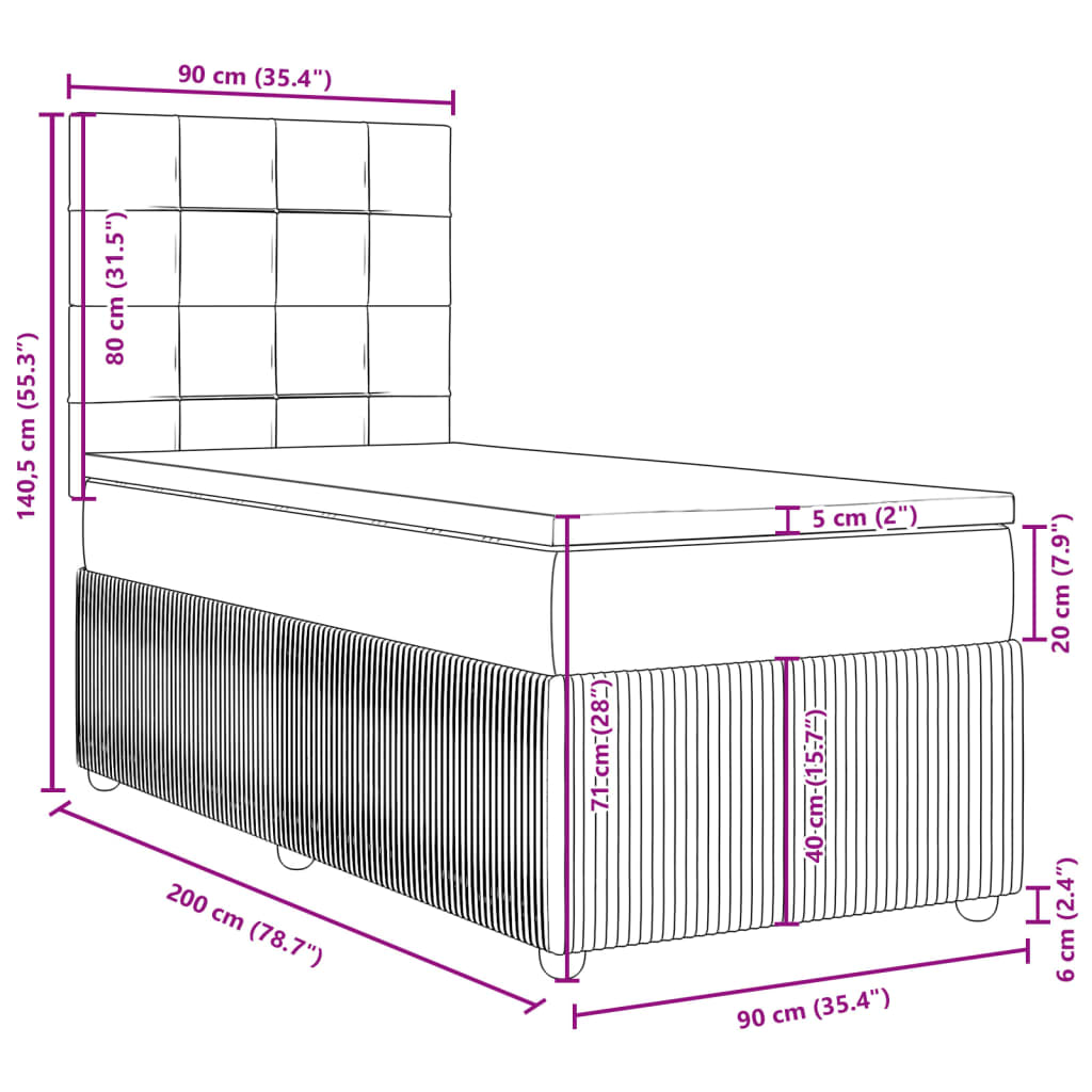 vidaXL Box spring postelja z vzmetnico svetlo siva 90x200 cm blago