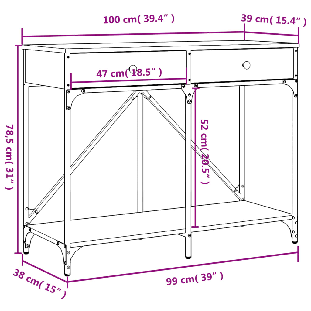 vidaXL Konzolna mizica rjav hrast 100x39x78,5 cm inženirski les