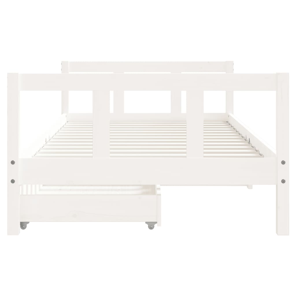 vidaXL Otroški posteljni okvir s predali bel 90x190 cm trdna borovina