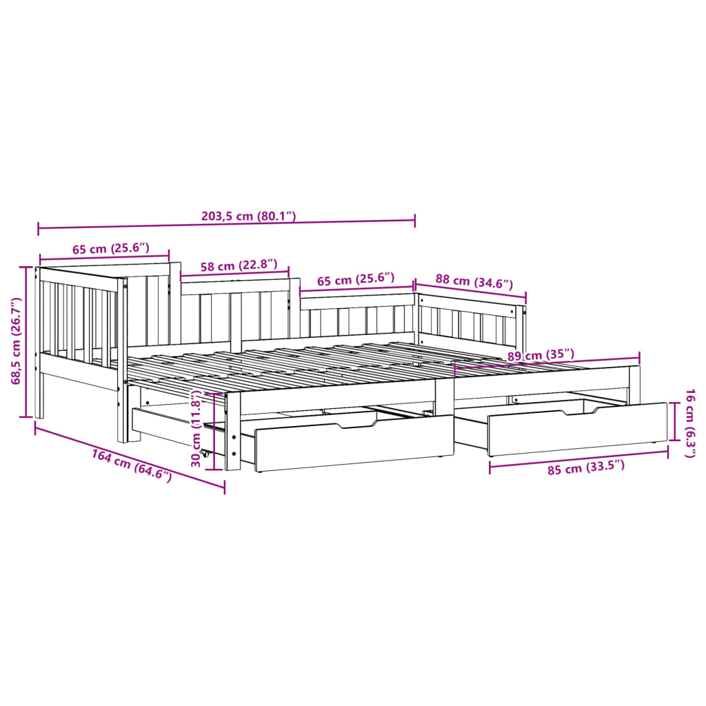 vidaXL Izvlečna dnevna postelja s predali bela 80x200cm trdna borovina