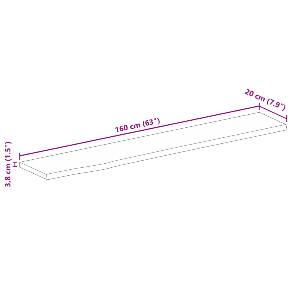 vidaXL Mizna plošča z naravnim robom 160x20x3,8 cm trden mangov les