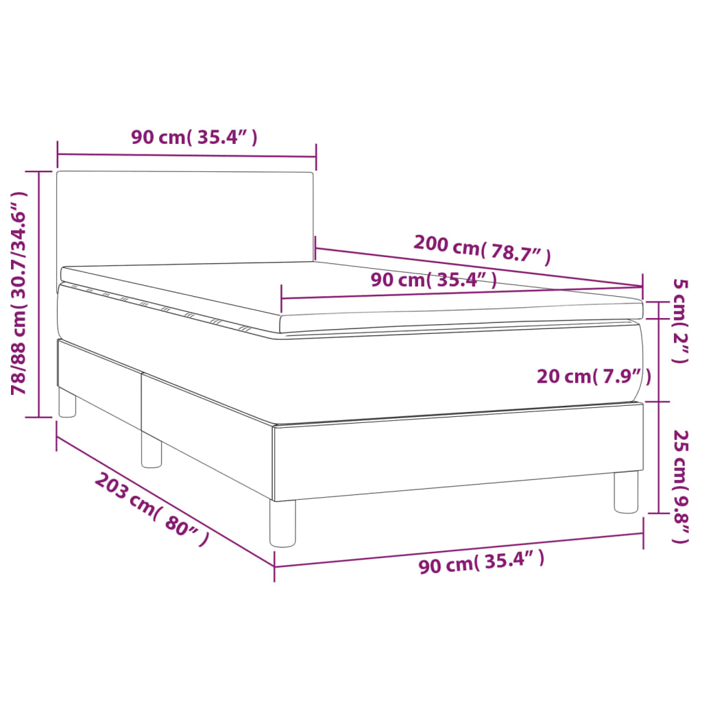 vidaXL Box spring postelja z vzmetnico siva 90x200 cm umetno usnje