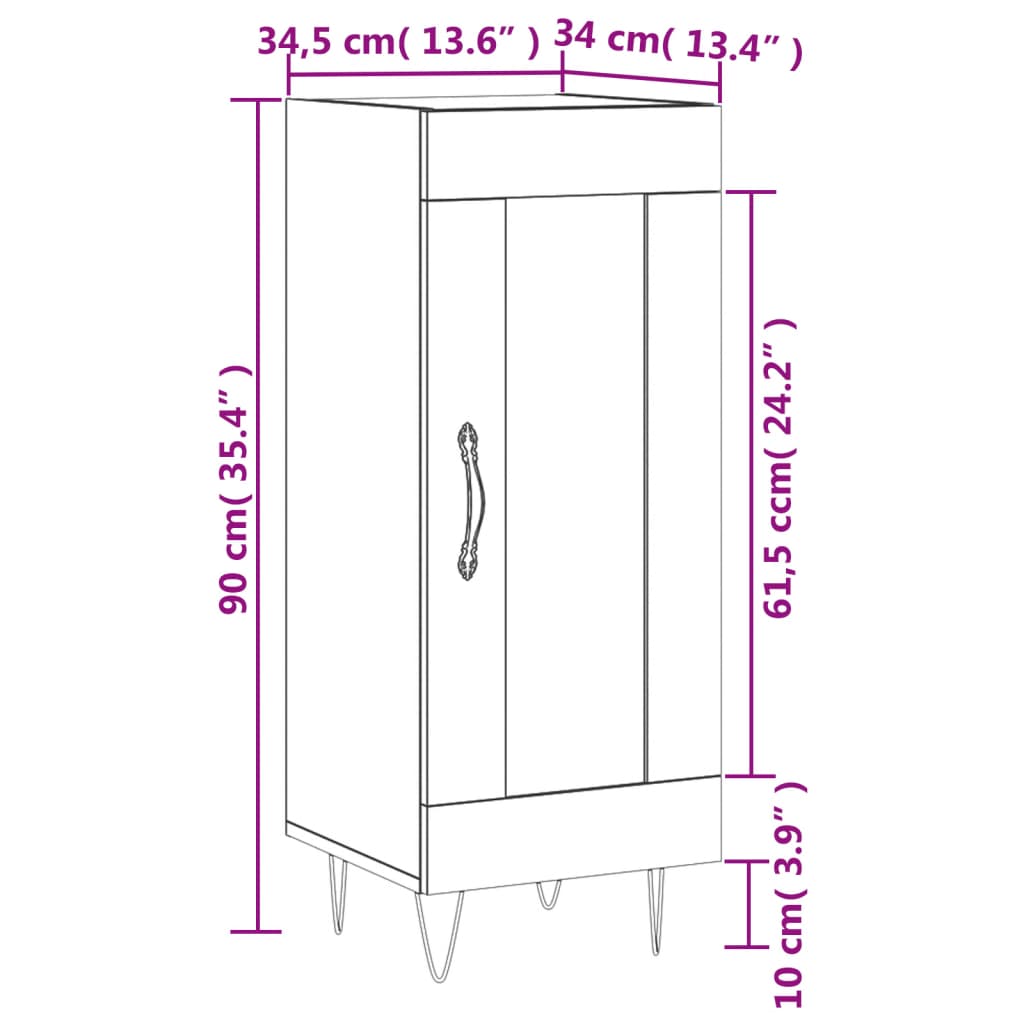 vidaXL Komoda sonoma hrast 34,5x34x90 cm inženirski les