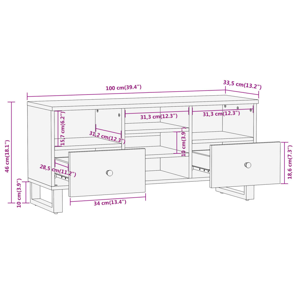 vidaXL TV omarica rjava in črna 100x33,5x46 cm trden mangov les