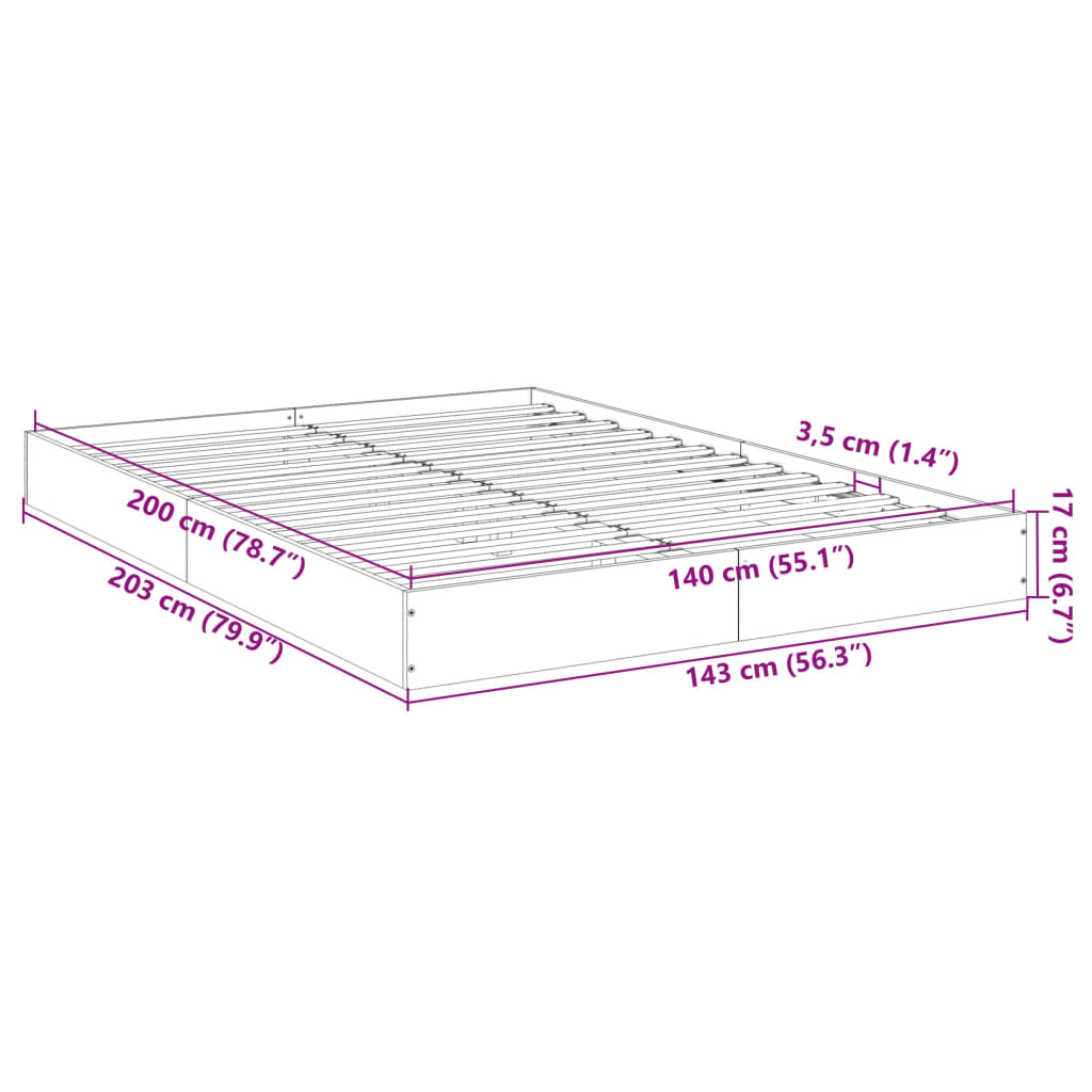 vidaXL Posteljni okvir brez vzmetnice hrast 140x200 cm inženirski les