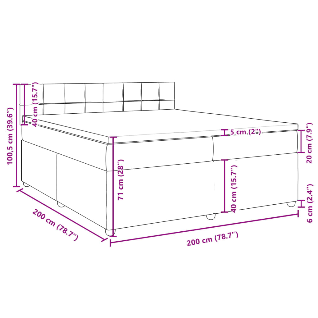 vidaXL Box spring postelja z vzmetnico temno siva 200x200 cm blago