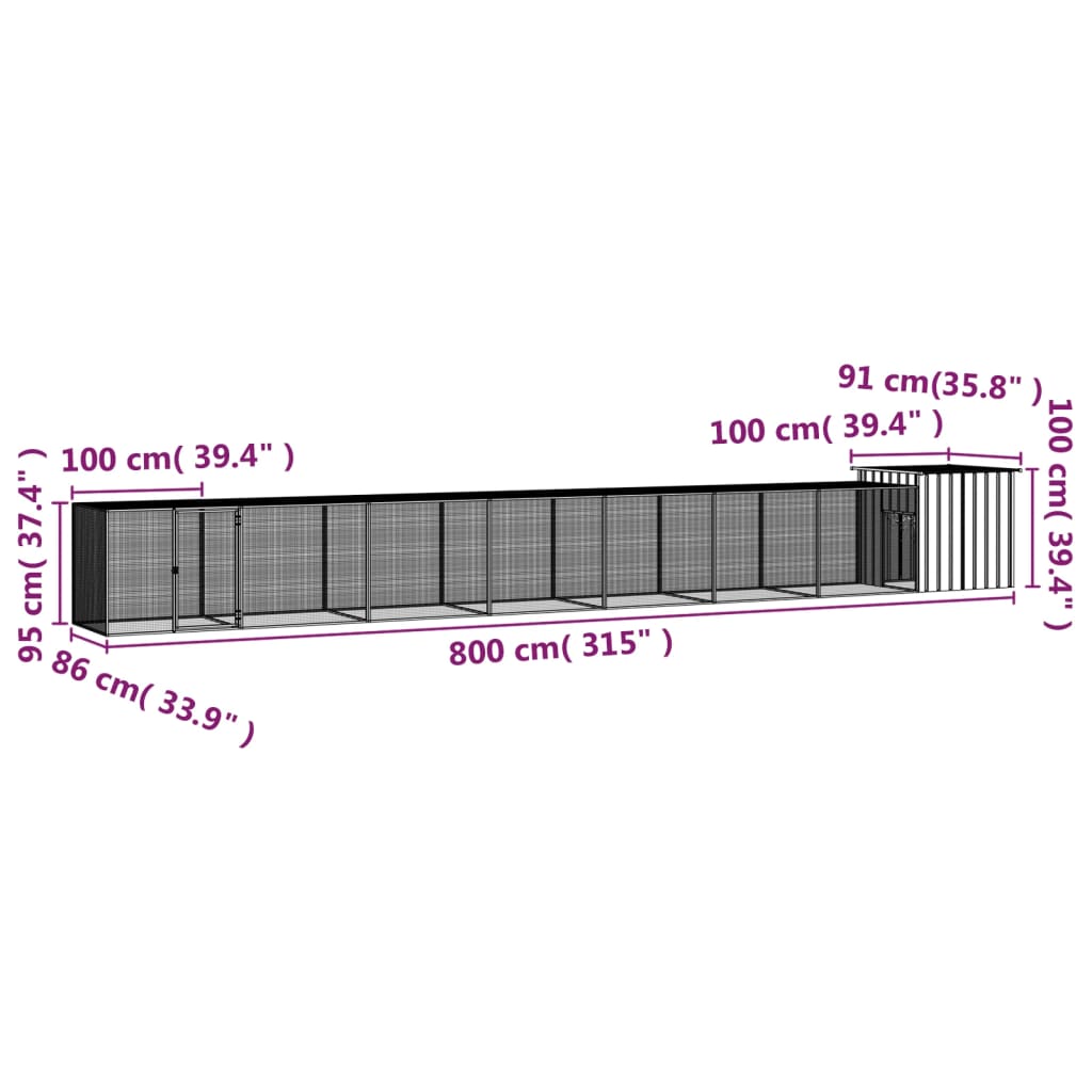 vidaXL Kokošnjak antracit 800x91x100 cm pocinkano jeklo