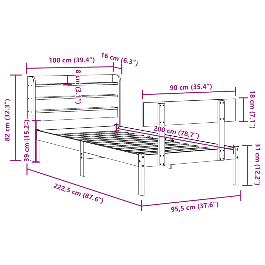 vidaXL Posteljni okvir brez vzmetnice bel 90x200 cm trdna borovina