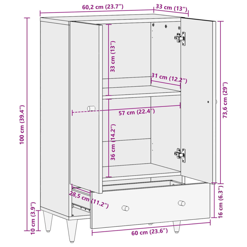 vidaXL Visoka omarica 60x33x100 cm trden mangov les