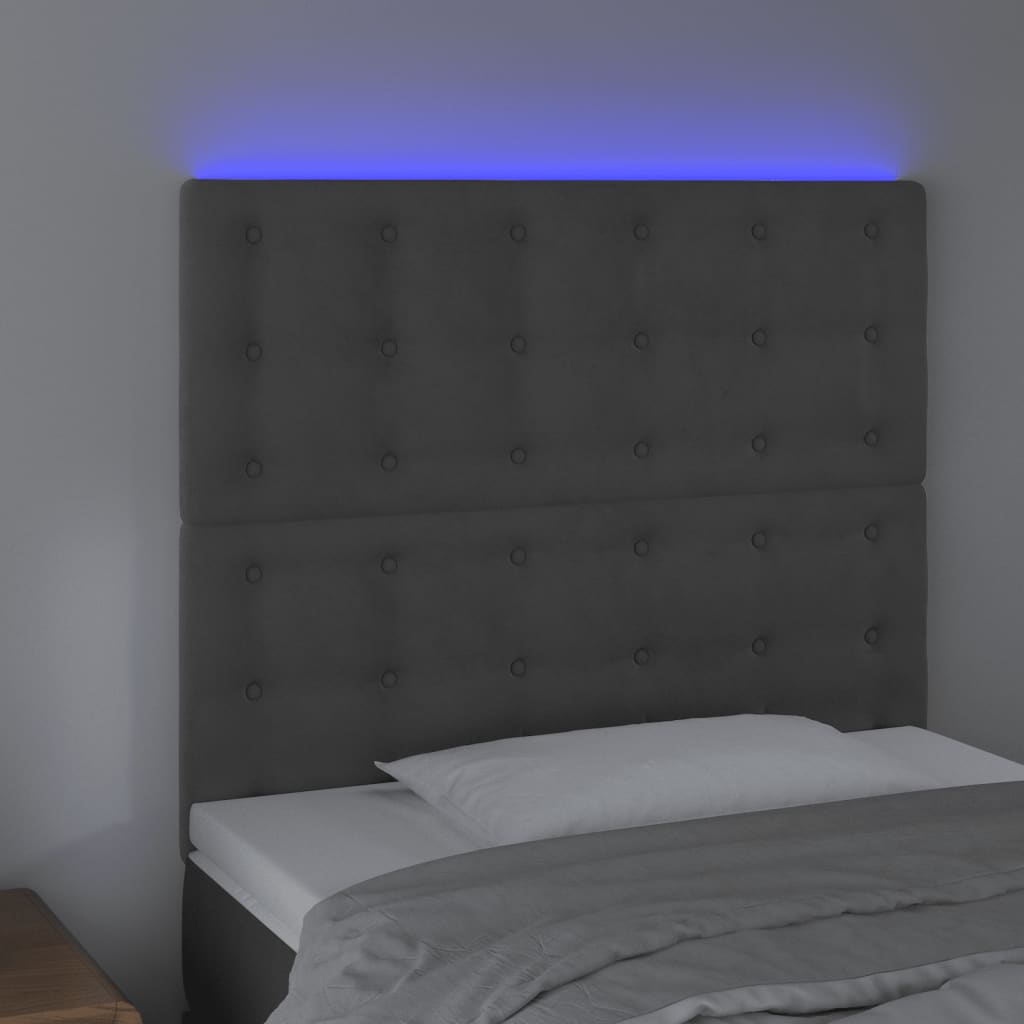 vidaXL LED posteljno vzglavje temno sivo 100x5x118/128 cm žamet