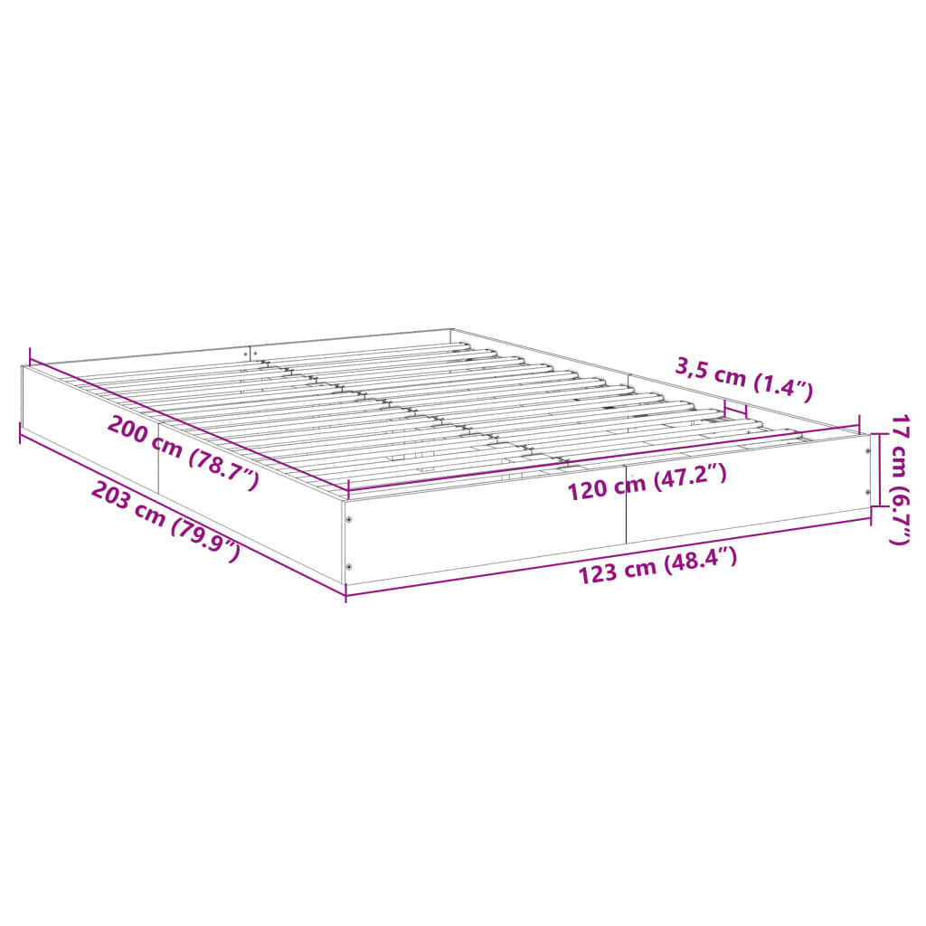 vidaXL Posteljni okvir brez vzmetnice hrast 120x200 cm inženirski les