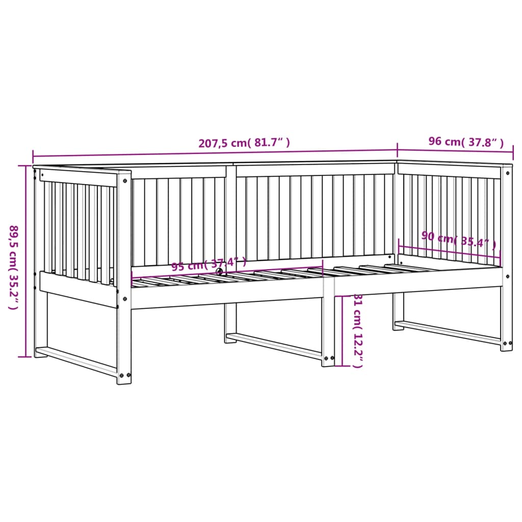 vidaXL Izvlečna postelja brez vzmetnice bela 90x200 cm trdna borovina