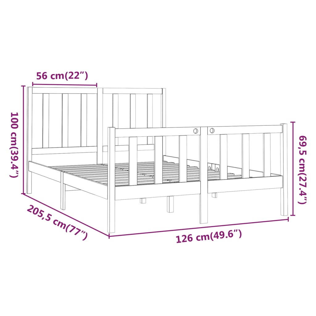 vidaXL Posteljni okvir črn iz borovine 120x200 cm