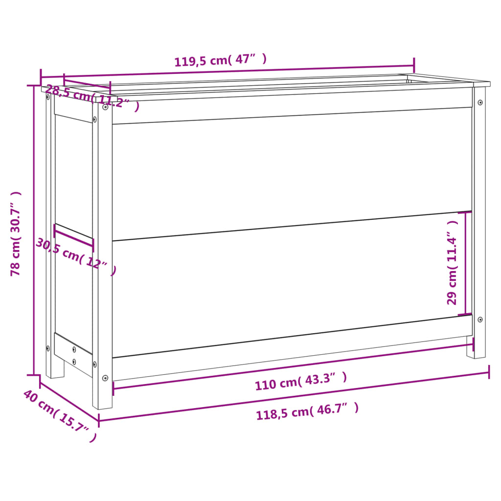 vidaXL Vrtna visoka greda 119,5x40x78 cm trden les douglas