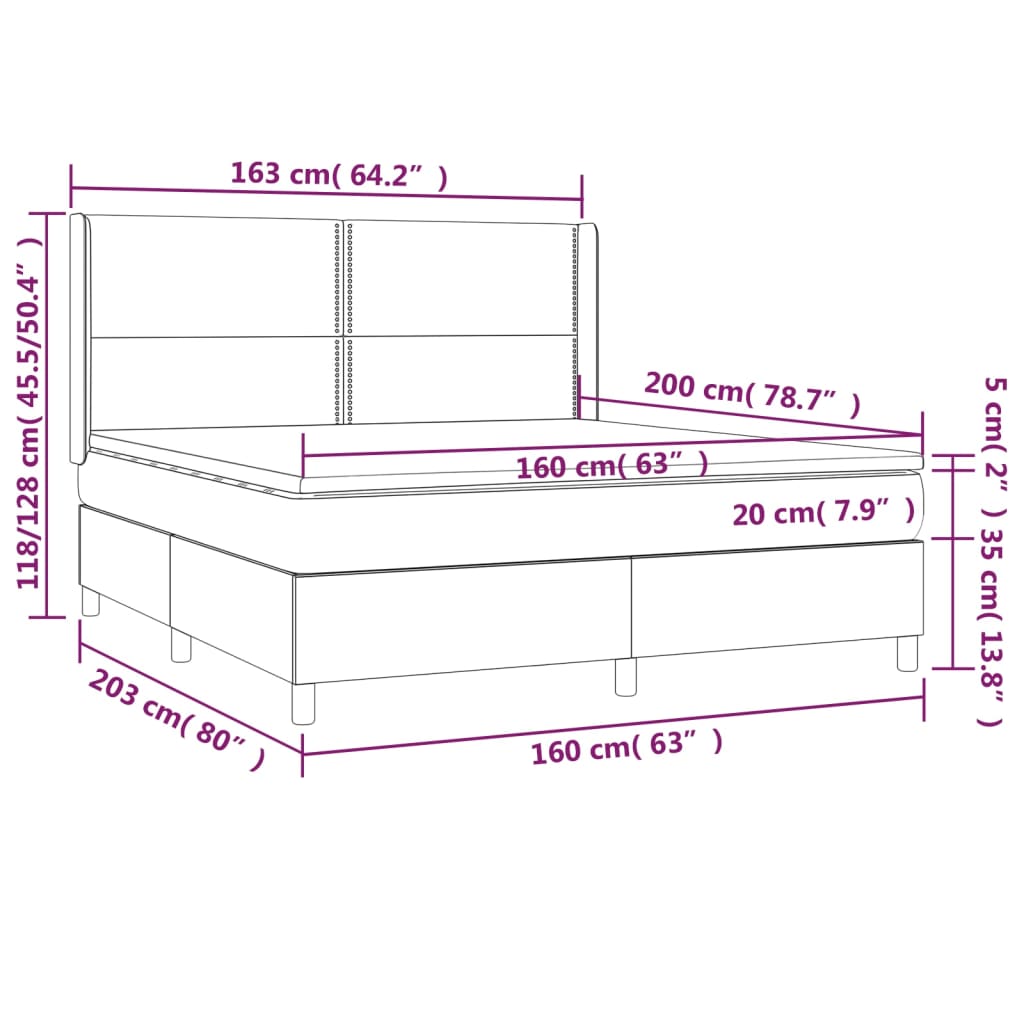 vidaXL Box spring postelja z vzmetnico LED temno modra 160x200cm žamet