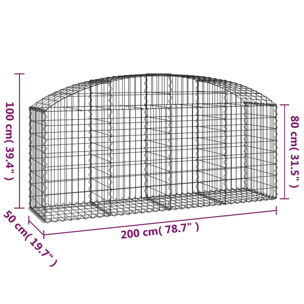 vidaXL Obokana gabionska košara 200x50x80/100 cm pocinkano železo