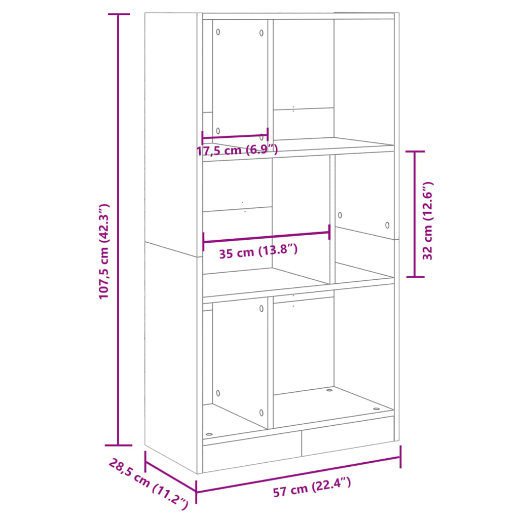 vidaXL Knjižna omara sonoma hrast 57x28,5x107,5 cm inženirski les