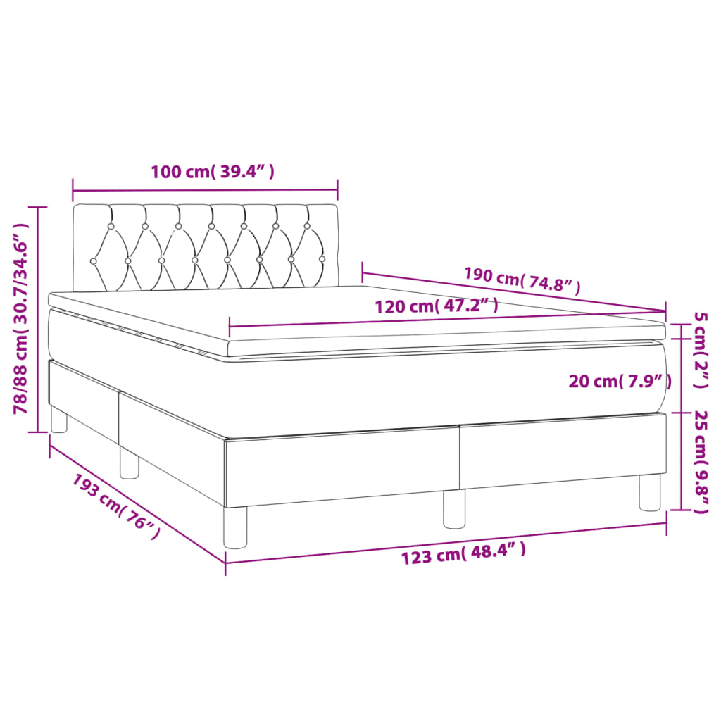 vidaXL Box spring postelja z vzmetnico črna 120x190 cm blago