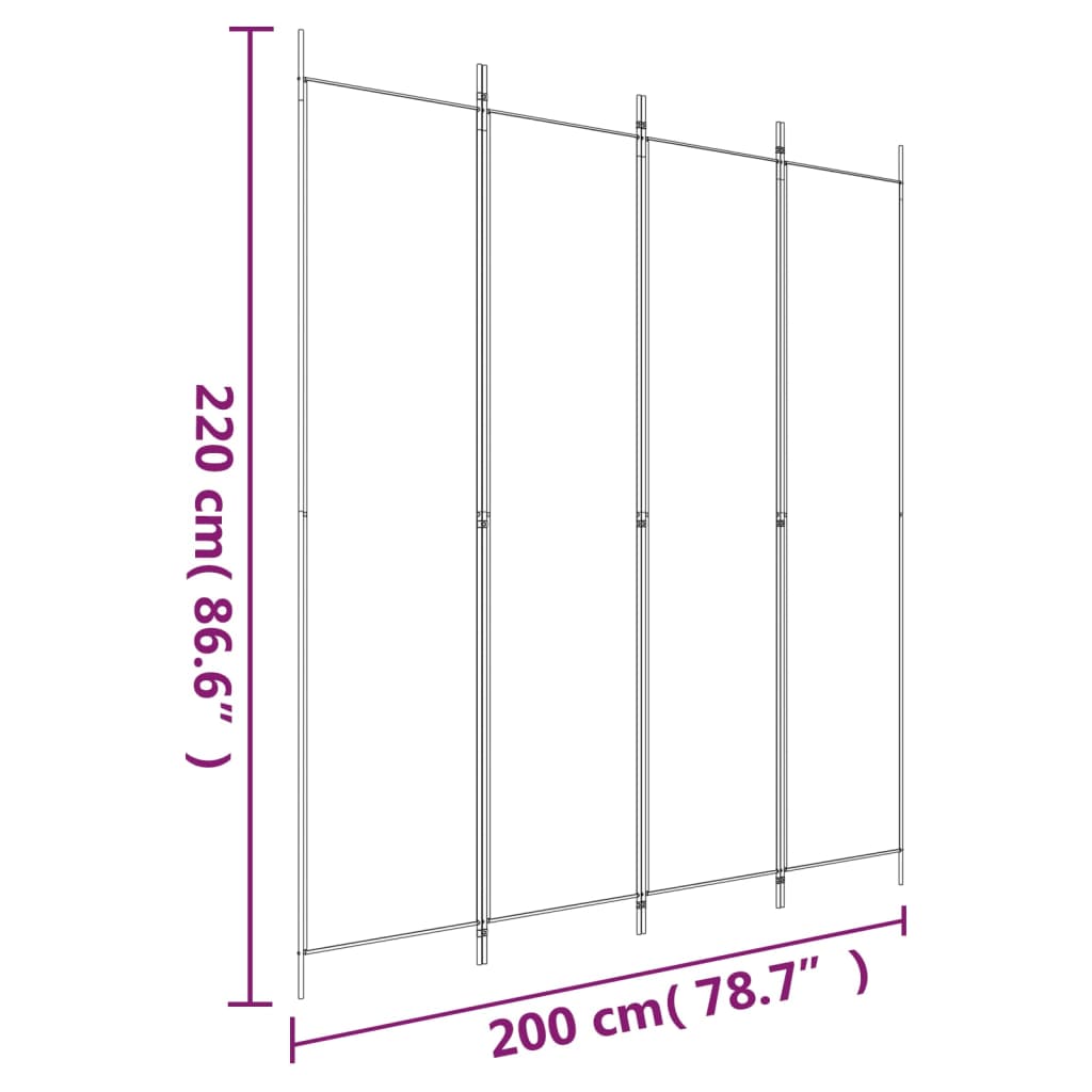 vidaXL Paravan 4-delni 200x220 cm črno blago