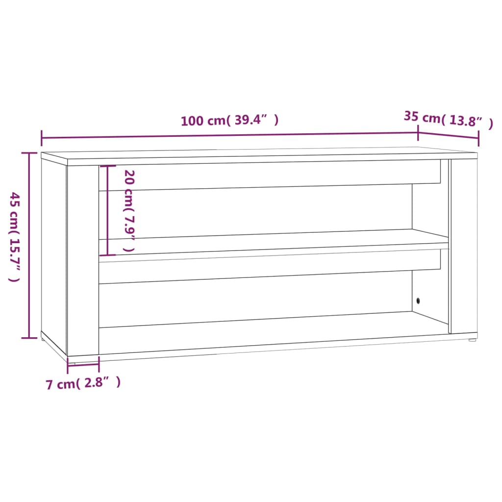 vidaXL Regal za čevlje bel 100x35x45 cm inženirski les