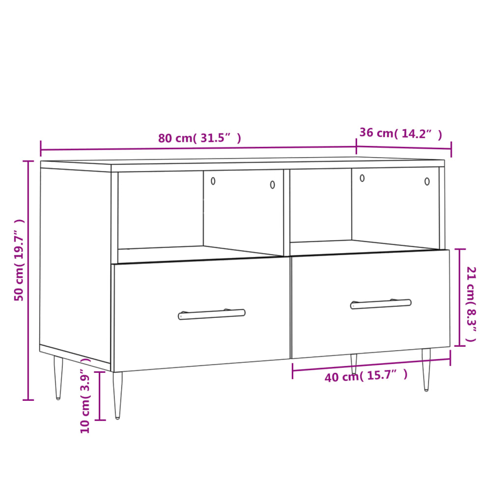 vidaXL TV omarica visok sijaj bela 80x36x50 cm inženirski les