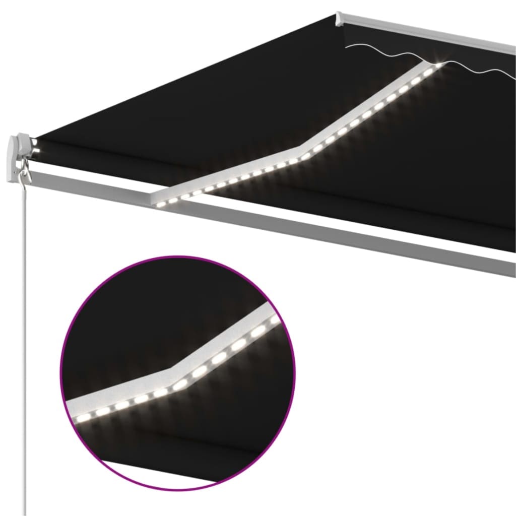 vidaXL Ročno zložljiva tenda z LED lučmi 500x350 cm antracitna