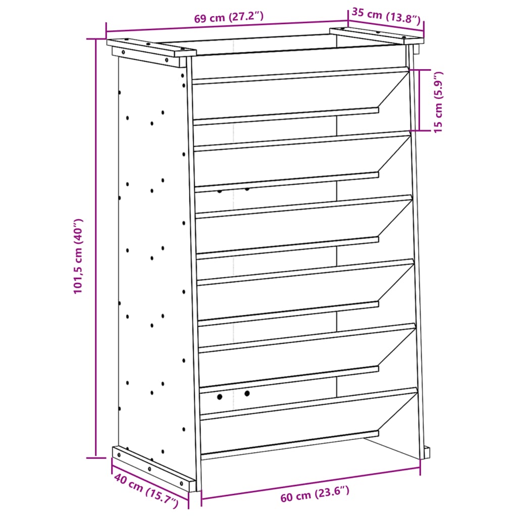 vidaXL Korito za zelišča 6-nadstropno 69x40x101,5 cm impreg. borovina