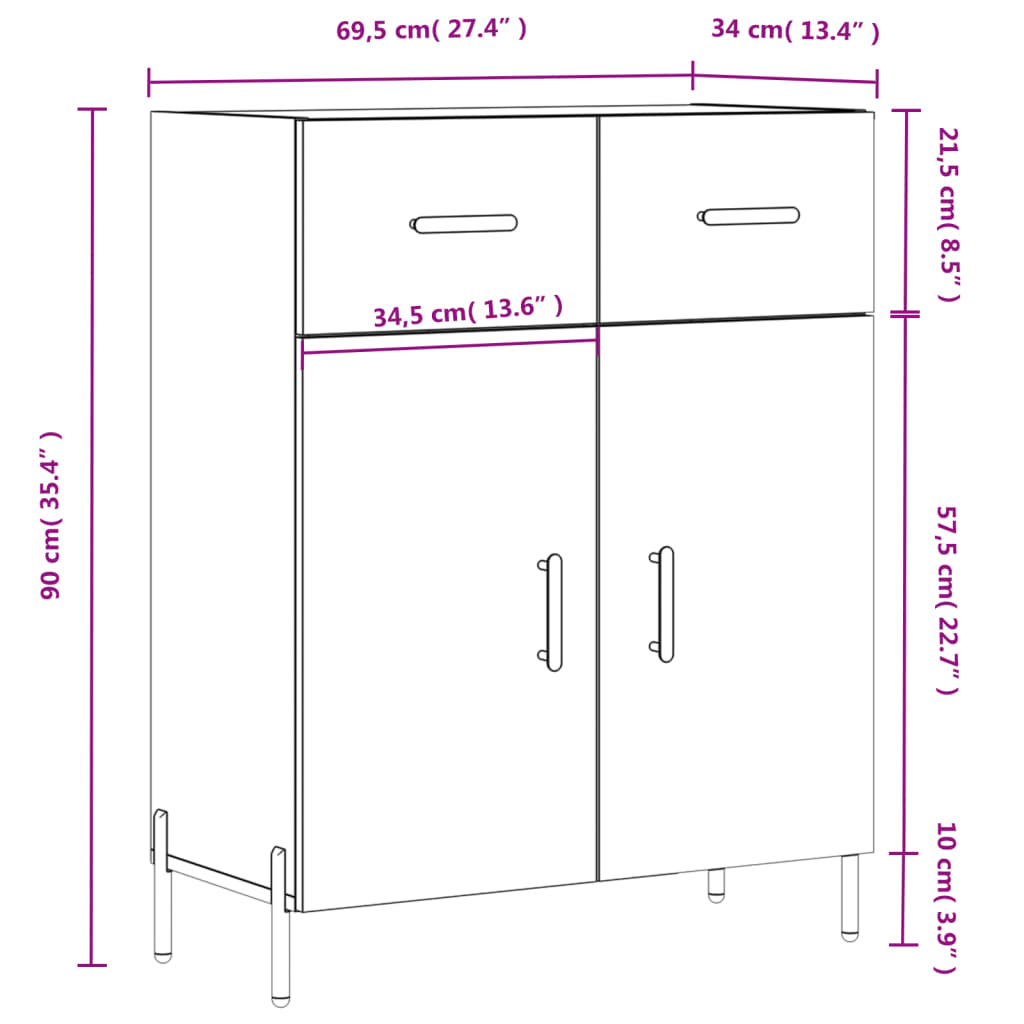 vidaXL Komoda rjavi hrast 69,5x34x90 cm inženirski les