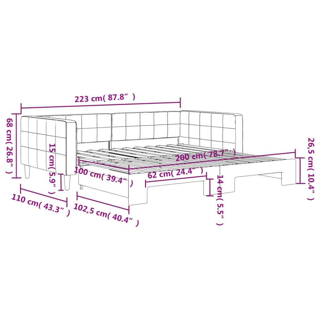 vidaXL Izvlečna dnevna postelja svetlo siva 100x200 cm žamet