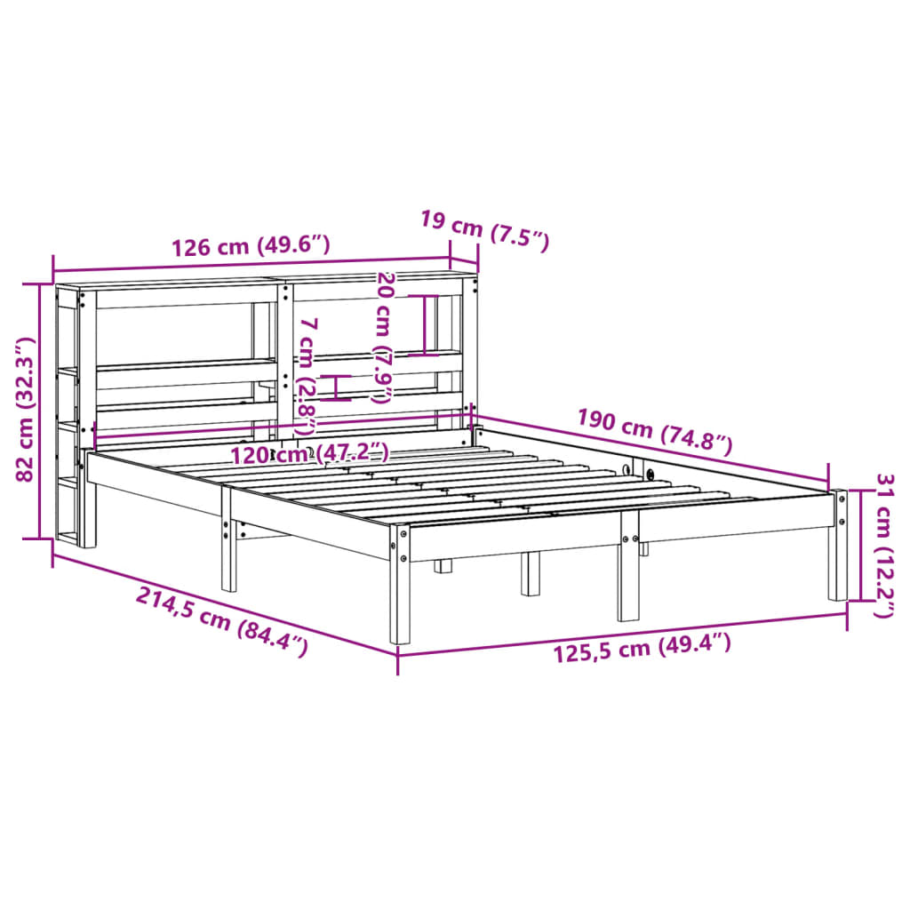 vidaXL Posteljni okvir brez vzmetnice bel 120x190 cm trdna borovina