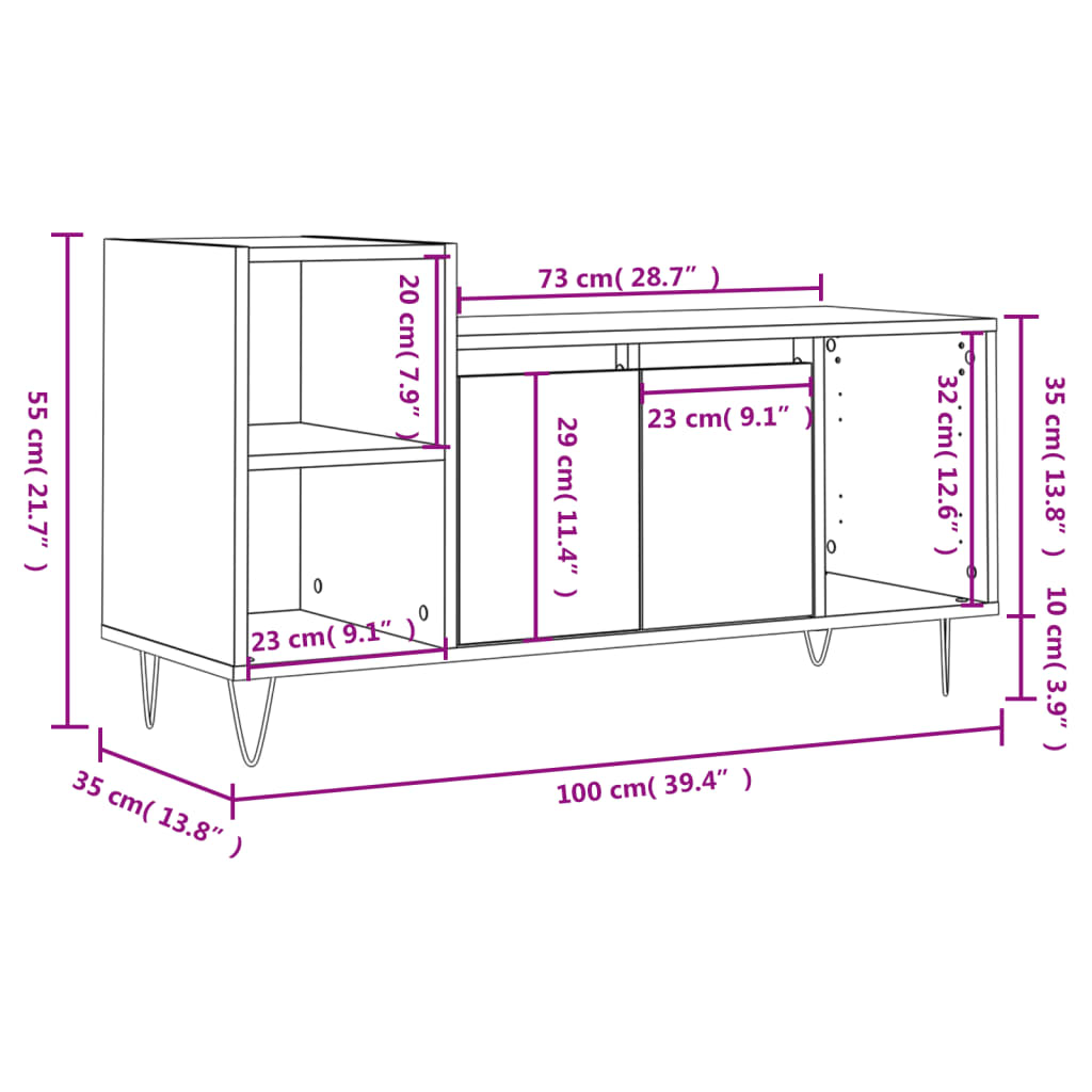 vidaXL TV omarica siva sonoma 100x35x55 cm inženirski les