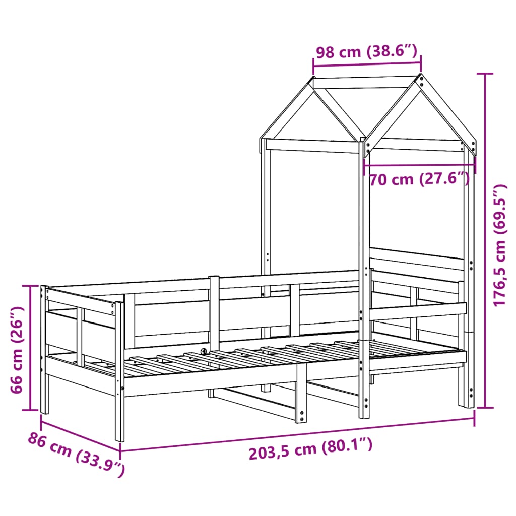 vidaXL Dnevna postelja s streho 80x200 cm trdna borovina