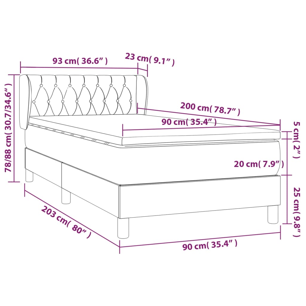 vidaXL Box spring postelja z vzmetnico svetlo siva 90x200 cm blago