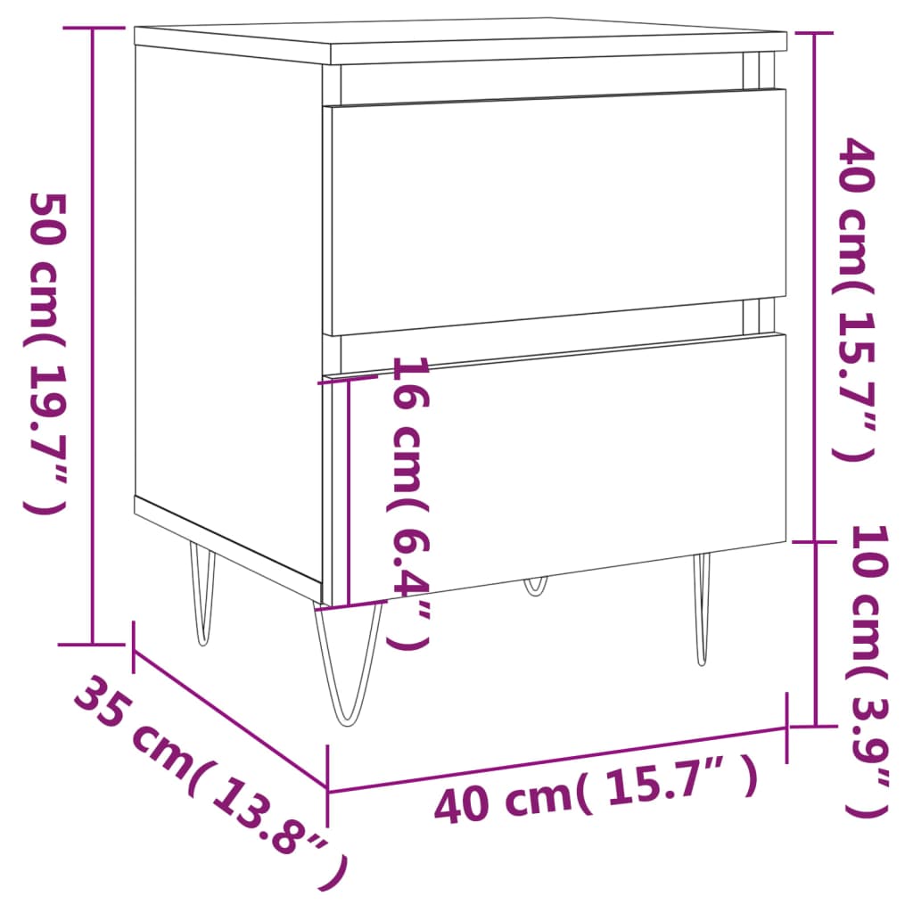 vidaXL Nočna omarica 2 kosa črna 40x35x50 cm inženirski les