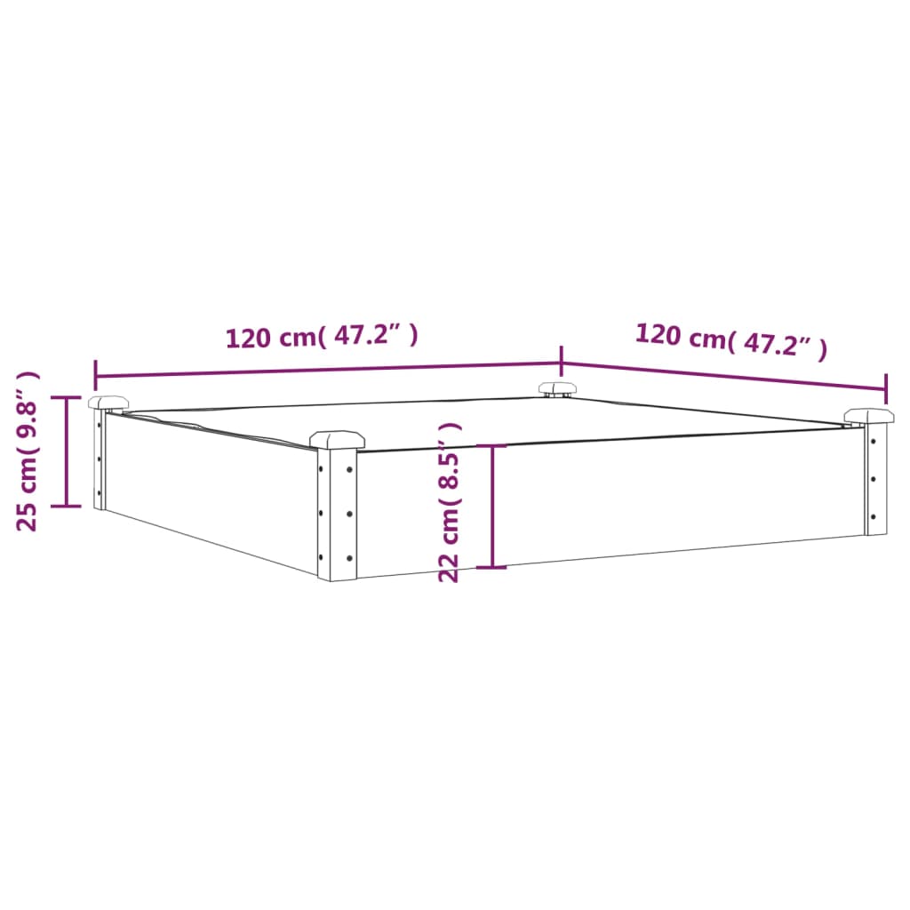 vidaXL Vrtna visoka greda s podlogo rjava 120x120x25cm trden les jelke