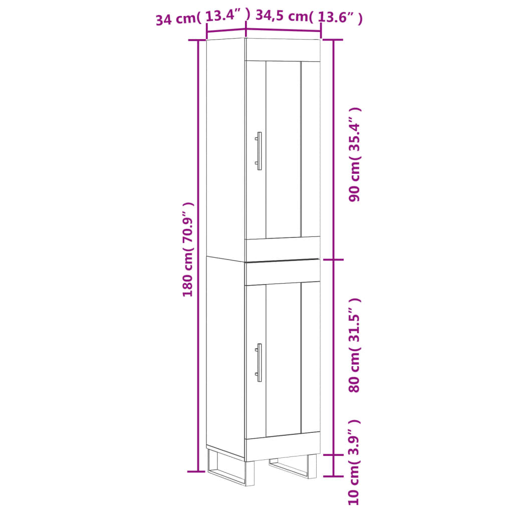 vidaXL Visoka omara siva sonoma 34,5x34x180 cm inženirski les