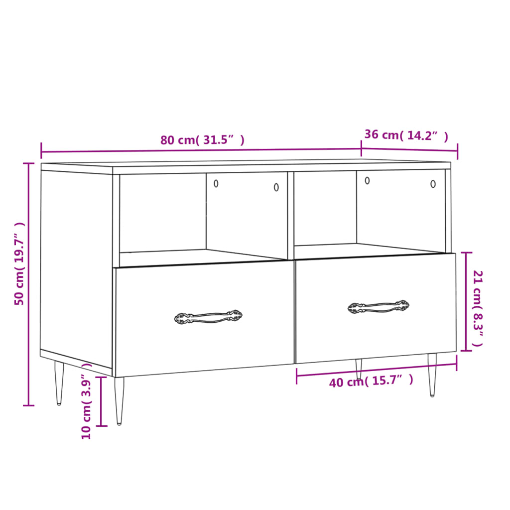 vidaXL TV omarica visok sijaj bela 80x36x50 cm inženirski les