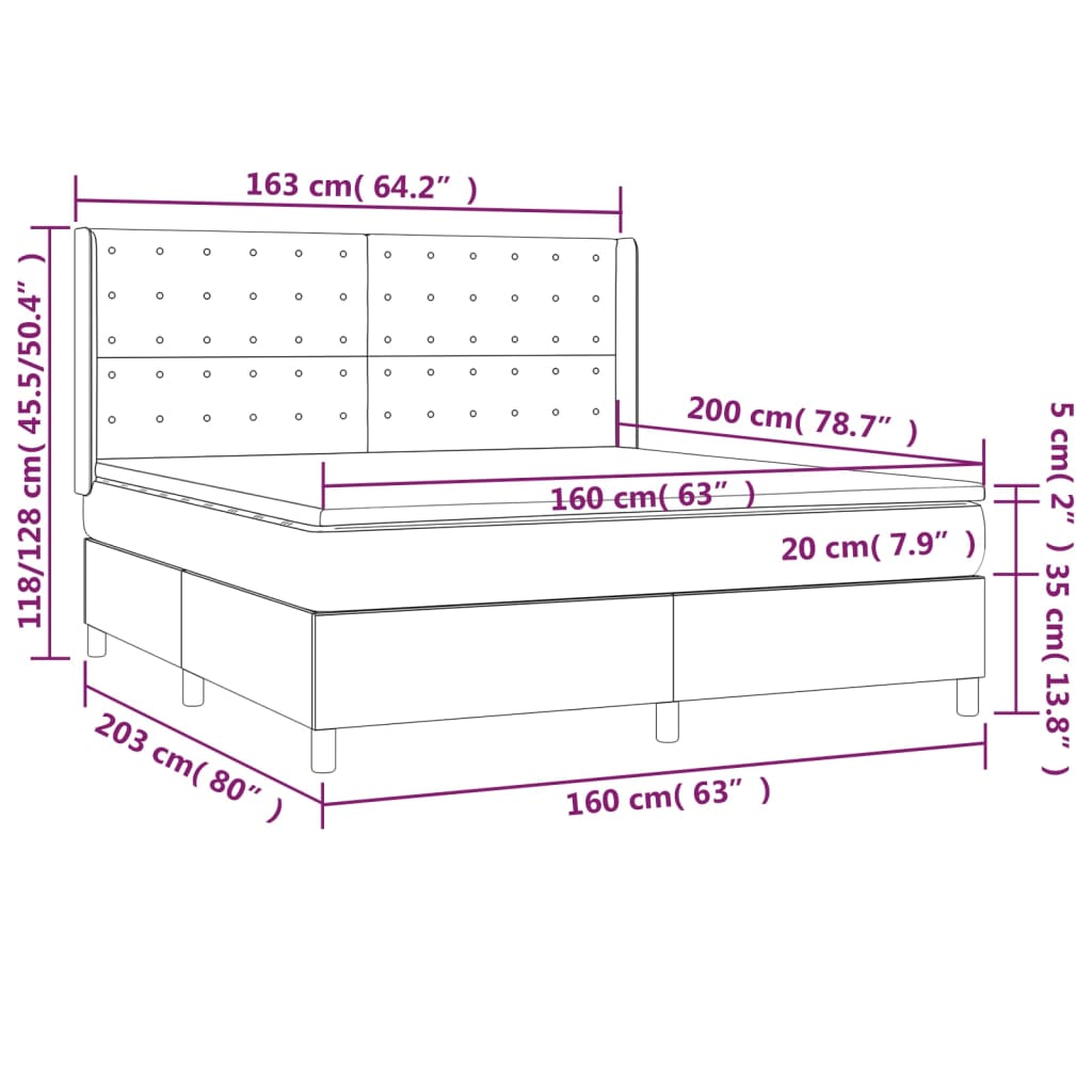 vidaXL Box spring postelja z vzmetnico LED kapučino 160x200 cm