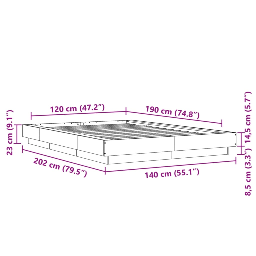 vidaXL Posteljni okvir bel 120x190 cm inženirski les